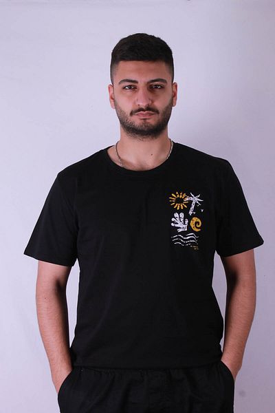 trender Черна мъжка тениска с щампа на шевовете Tr-10