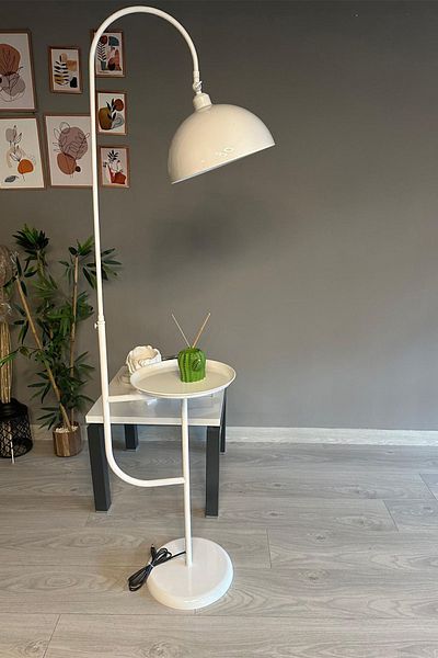 Bamyum Gorkiede Stehleuchte mit Ablage Metall 30 cm Breit Weiß