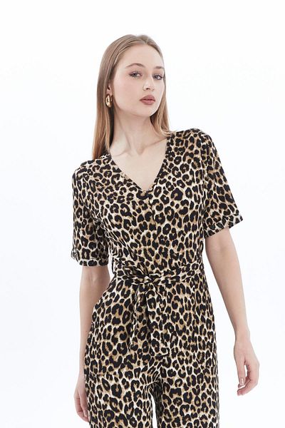 penyebizden Leopard Print Crepe Jumpsuit - Women'S, Waist Belt and Zip