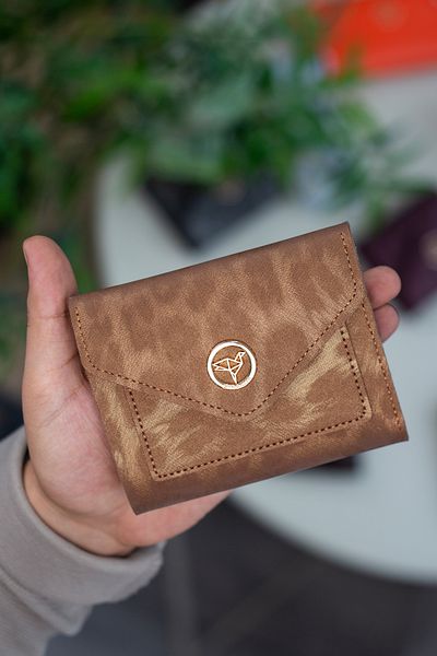 Garbalia Vegan Leather Mini Leopard Pattern Gold Women's Wallet with Coin Eyes and Lots of Card Holders