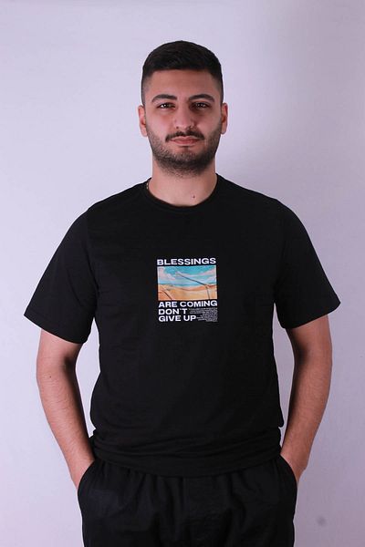 trender Blessings Print Black Men's T-Shirt