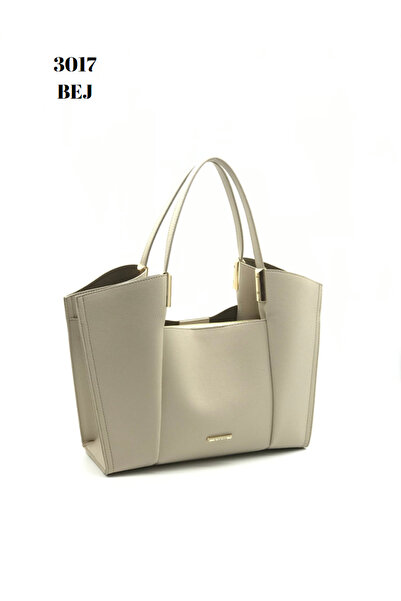 VICTORIA SHINE Medium Size Hand and Shoulder Bag - with Special Accessory Detail, Beige 3017
