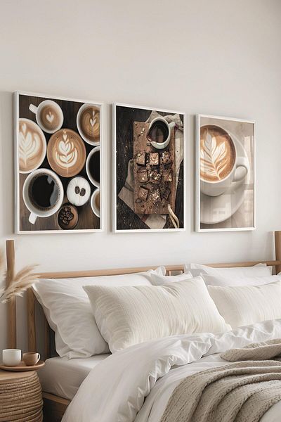 Postifull Set de pictură cu cadru alb, pictură de perete pentru cafenea, cafenea și bucătărie, set de 3 posteri, nr:300722