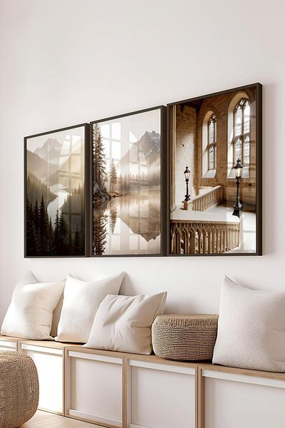 Postifull Black Framed Painting Set, Wizard School VI Wall Painting, 3 Poster Set, No:300689