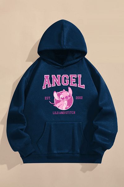FEEL STYLE Тъмносин детски суитшърт - повдигнати три нишки, щампован символ