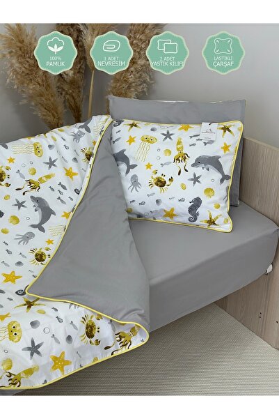 MAMARADUGA 100% Cotton Baby Double-Sided Duvet Cover Set Grey Sea Creatures (...