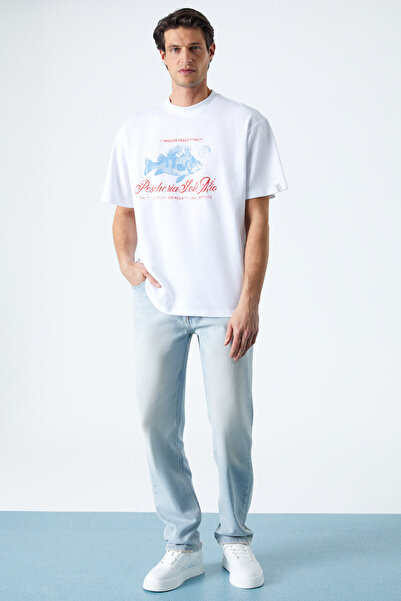 GRIMELANGE Pescheria Men's Regular Fit White T-Shirt