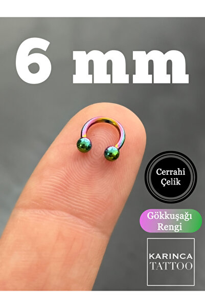 Karınca Piercing En Küçük Boy 6 Mm Yarım Halka Gökkuşağı Rengi Piercing