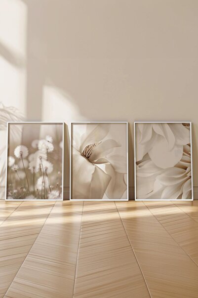 Postifull Set de pictură cu cadru alb, pictură de perete alb moale, set de 3 posteri, nr:300725