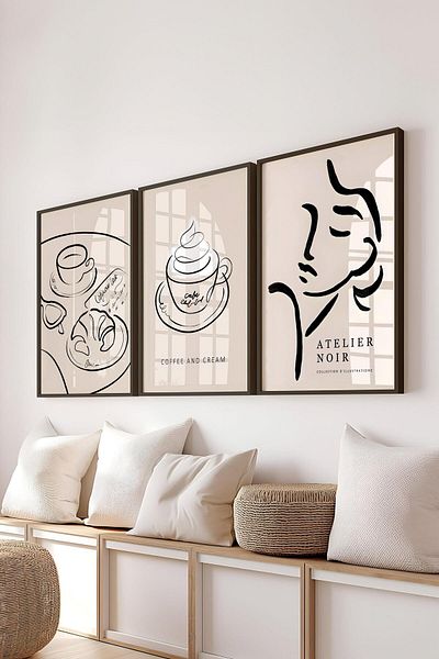 Postifull Set de picturi cu cadru negru, pictură de perete pentru bucătărie Boho, set de 3 posteri, nr:300767