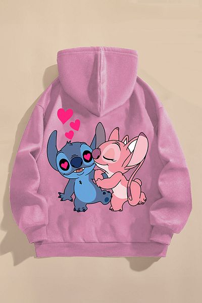CC STORE Children's Sweatshirt Three Thread Rastred Printed Pink Sweatshirt |    Lilo and Stitch Printed