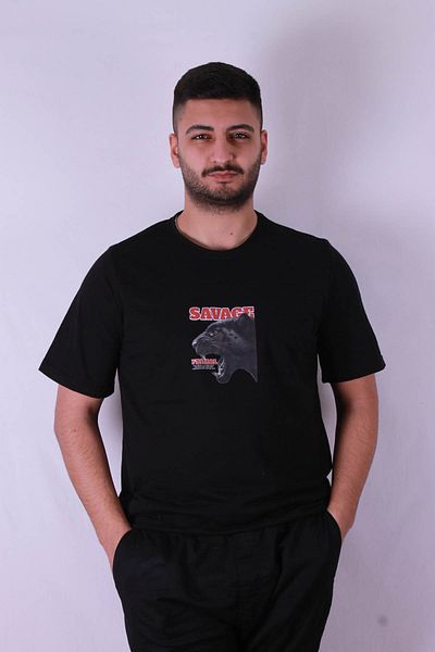 trender Мъжка тениска с принт Savage, черна