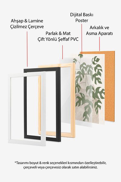 Postifull Black Framed Painting Set, Soft Green Wall Painting, 3 Piece Poster Set, No:300769