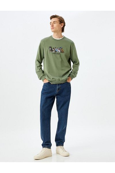 Koton Cotton Embroidered Crew Neck Sweatshirt