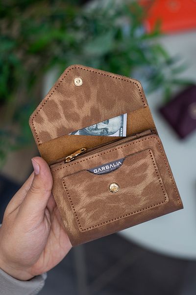 Garbalia Vegan Leather Mini Leopard Pattern Gold Women's Wallet with Coin Eyes and Lots of Card Holders