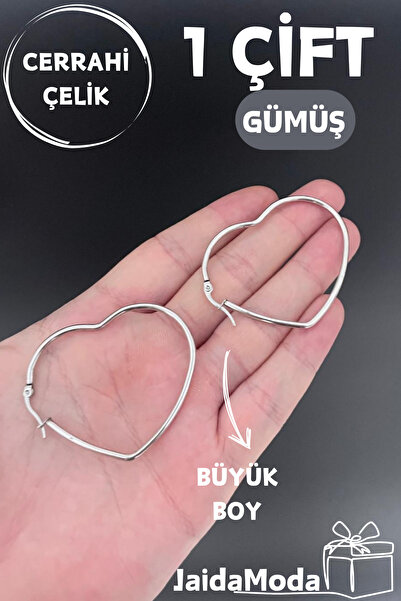 Jaida Moda Silver Heart Model Steel Hoop Earrings