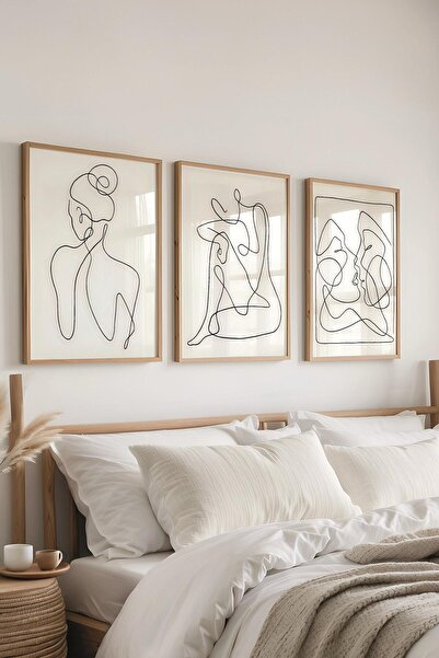 Postifull Комплект за картини в дървена рамка, ръчно рисувана женска фигура за стена, комплект от 3 постери, № 300776
