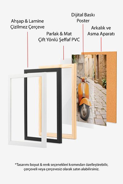 Postifull Set de pictură cu cadru alb, pictură murală Vespa și excursie, set de 3 postere, nr:300701