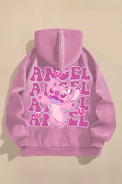 CC STORE Children's Sweatshirt Three Thread Rastred Printed Pink Sweatshirt |    Lilo and Stitch Angel Printed