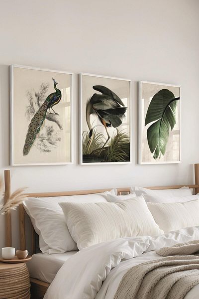 Postifull Set de pictură cu cadru alb, pictură de perete verde, set de 3 posteri, nr:300757