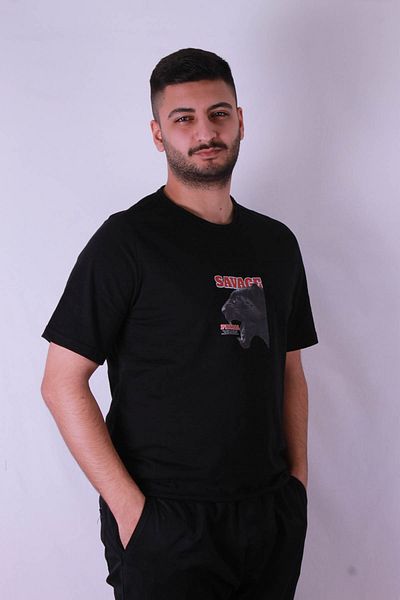 trender Мъжка тениска с принт Savage, черна
