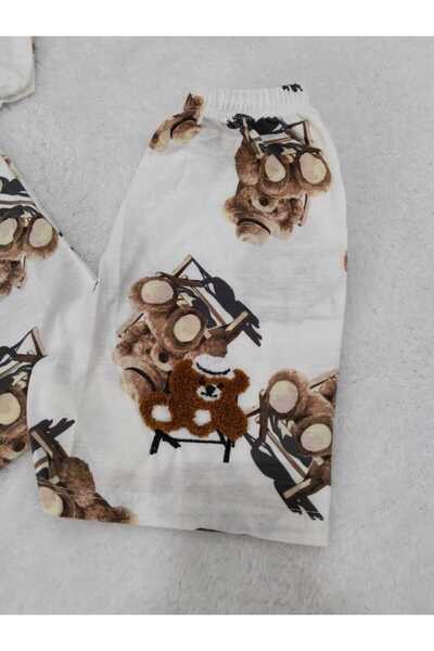 Store Unisex Children's Summer Suit with Cute Teddy Bear Poncho Detail