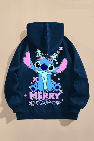CC STORE Children's Sweatshirt Three Thread Raised Printed Navy Blue Sweatshirt |    Stitch New Year Christmas Printed