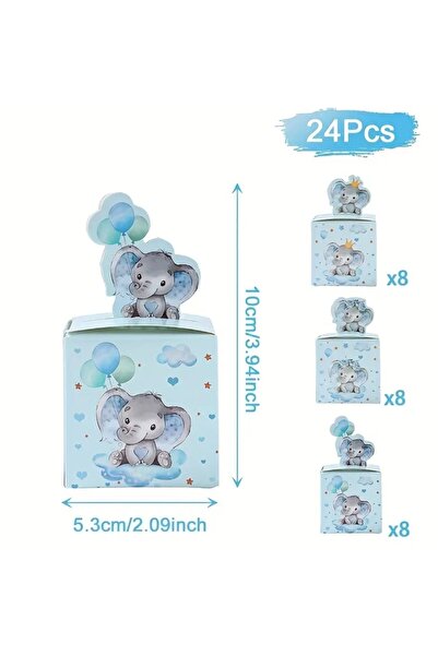 Genel Markalar 24 Adet Mavi Renkli Fil Desenli Erkek Çocuk Babyshower Doğumgü...