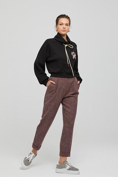 Naar Women's High Waist Shrinkable Leg Patterned Claret Red Trousers Naar91221-Bordo