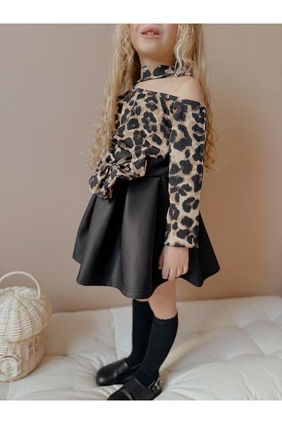 YİGİT BUTİK Set fetiță cu fustă cu imprimeu leopard