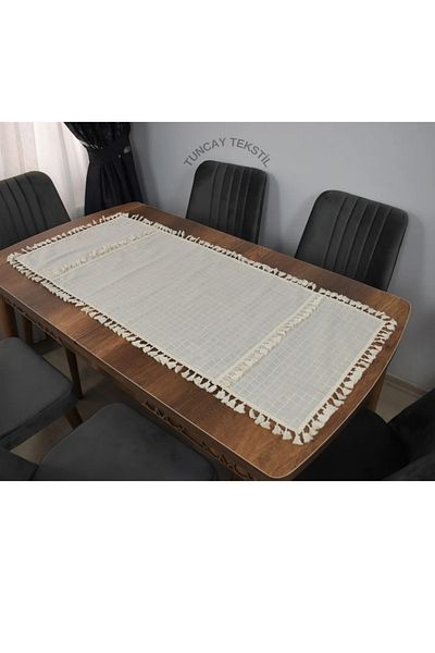 TUNCAY TEKSTİL Κρόσια Runner με φούντα Pompom - Ranır Cover Buldan Handwork Linen Monika Επιτραπέζιο Κάλυμμα 50x200