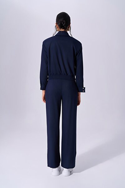 Naar Kadın Regular Fit Yüksek Bel Bol Paça Günlük Lacivert Pantolon NAAR91205-LACİVERT