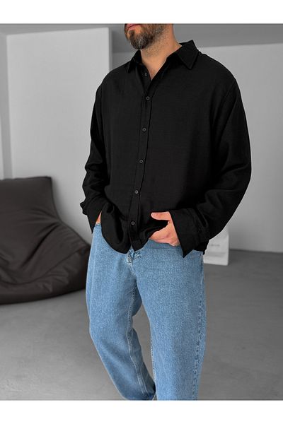 BYBASICMAN Black Crinkle Fabric Shirt Res-5169