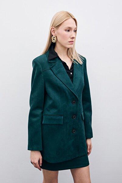Sateen Застібна замшева куртка - Зумрует