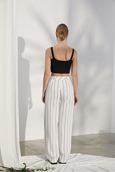 Naar Women's Wide Leg Wide Cut Regular Waist Ecru Trousers NAAR81204-EKRU