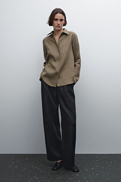 Massimo Dutti Dökümlü %100 keten gömlek