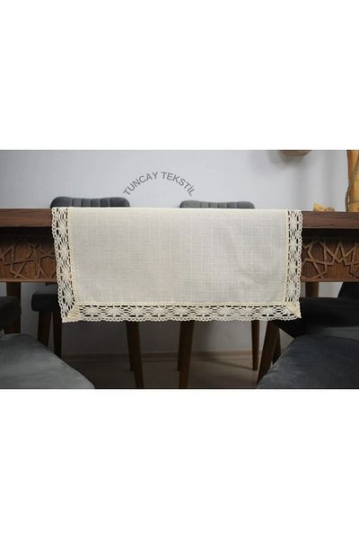 TUNCAY TEKSTİL Kopenaki Lace Runner Ranır Βαμβακερό λινό Buldan Handwork Τραπέζι ορθογώνιο κάλυμμα τραπεζιού 50x150