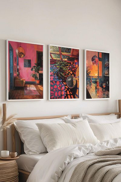 Postifull Set de pictură cu cadru alb, pictură murală maximalistă Disco Ball, set de 3 posteri, nr:300794