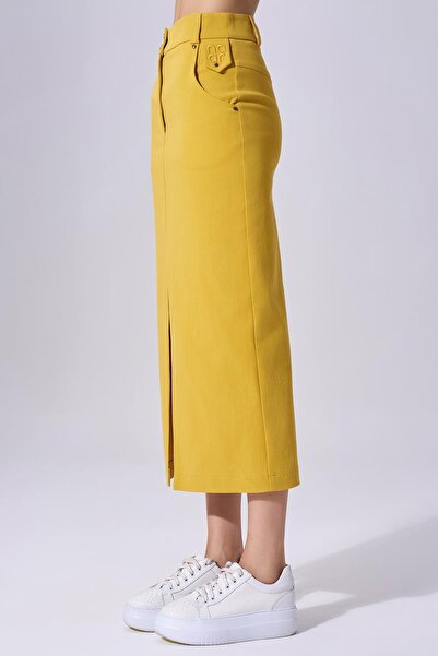 Naar Kadın Yırtmaç Detaylı Dar Kalıp Uzun KOYU SARI Etek NAAR91506-KOYU SARI