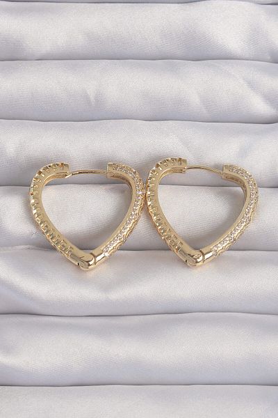 suhleco Brass Gold Color Zircon Stone Motif Heart Earrings