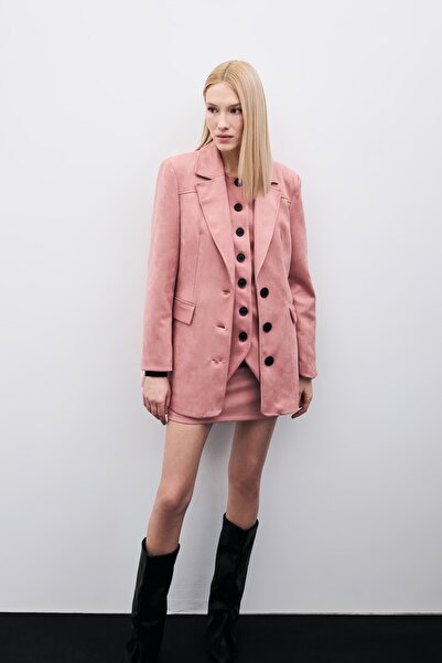 Sateen Κουμπωτό Suede Jacket - Πούδρα