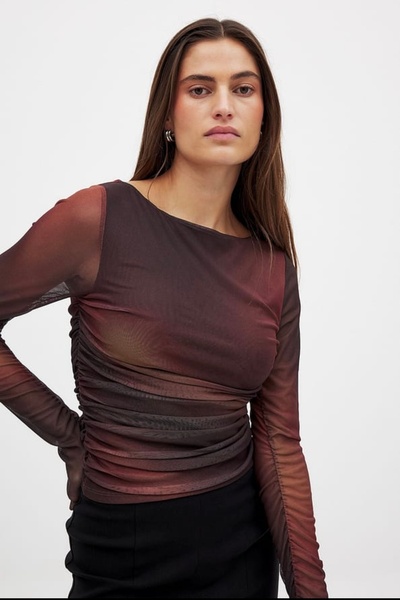 Vera Tekstil Women &Apos; S Brown Tie-Dye Pattern, Tulle Blouse with a Lining in Size