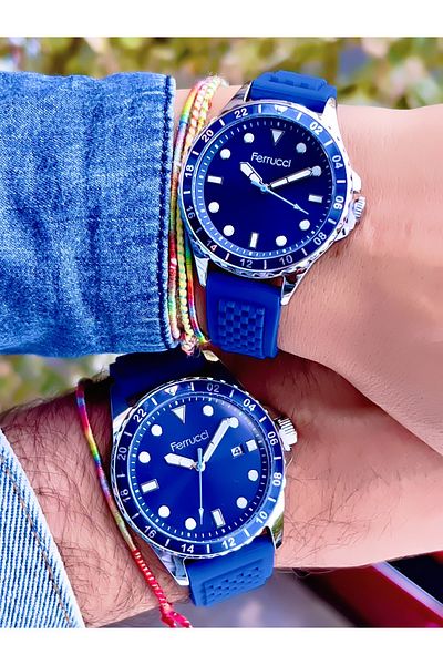 Ferrucci FERRUCCİ SILICONE CORD CALENDAR LOVER COUPLE WRISTWATCH+LUCK BRACELET WITH GIFT