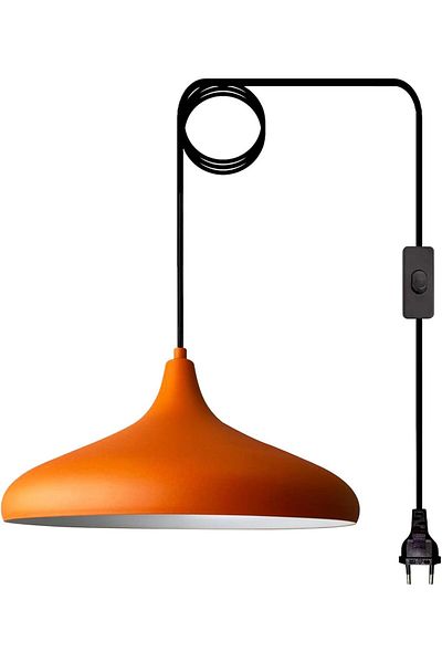 Bamyum Champion Industrial Vintage Hängelampe 35 cm, Orange Metall Pendelleuchte mir EU Stecker