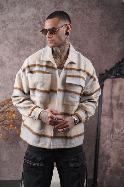 Butik ТРЕНД WE Унисекс риза от кашмир Lumberjack с голям размер и джобове
