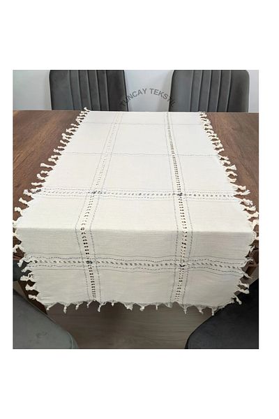TUNCAY TEKSTİL Croșetat Evil Eye Beaded Runner Ranir Buldan Cover Cendere Handcrafted Authentic Table Top Cover