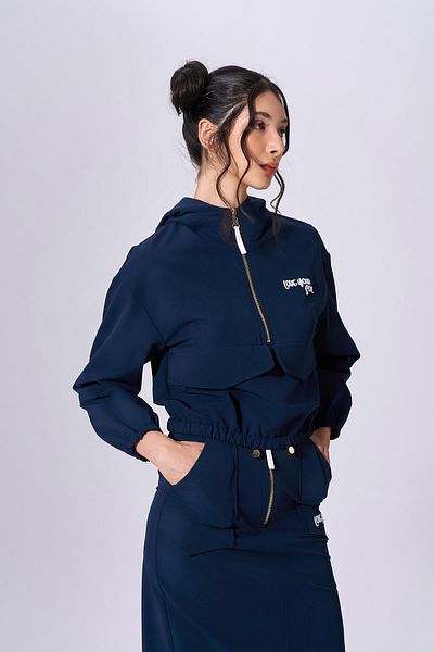 Naar Navy Blue Hooded Zippered Long Sleeve Women's Sweatshirt - Naar91304