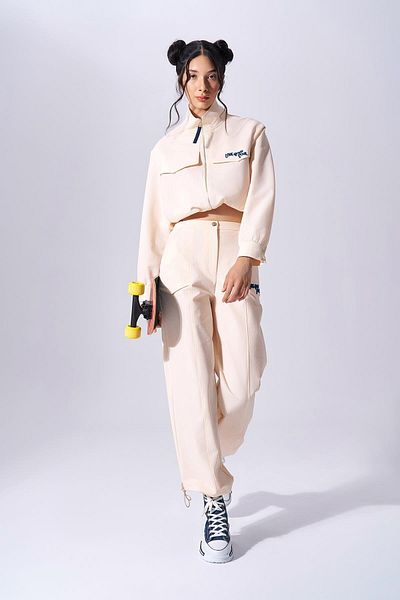 Naar Pantaloni casual de damă cu talie înaltă din țesătură țesătură crem NAAR91206-CREAM
