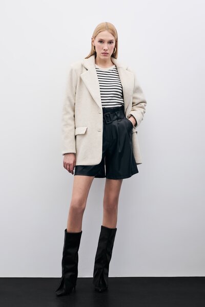 Sateen Κασμίρ μπουφάν με κουμπιά - Μπεζ