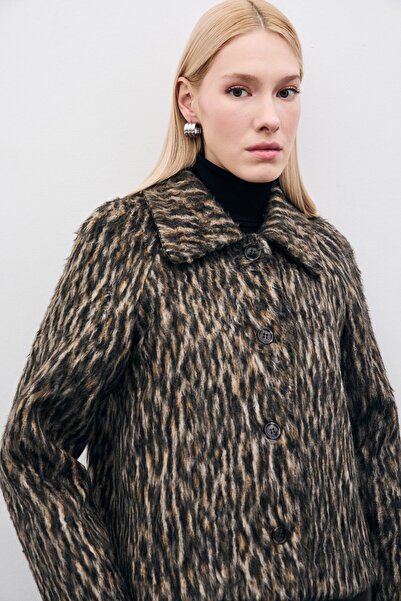 Sateen Leopar Desenli Kısa Ceket - Leopar